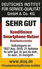 FONIC mobile's Konditionen für Smartphone-Nutzer „sehr gut“ bewertet durch Deutsches Institut für Service-Qualität.