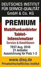 FONIC mobile ist Premium Mobilfunkanbieter für Tablet-Intensivenutzer laut Bewertung des Deutsches Institut für Service-Qualität.